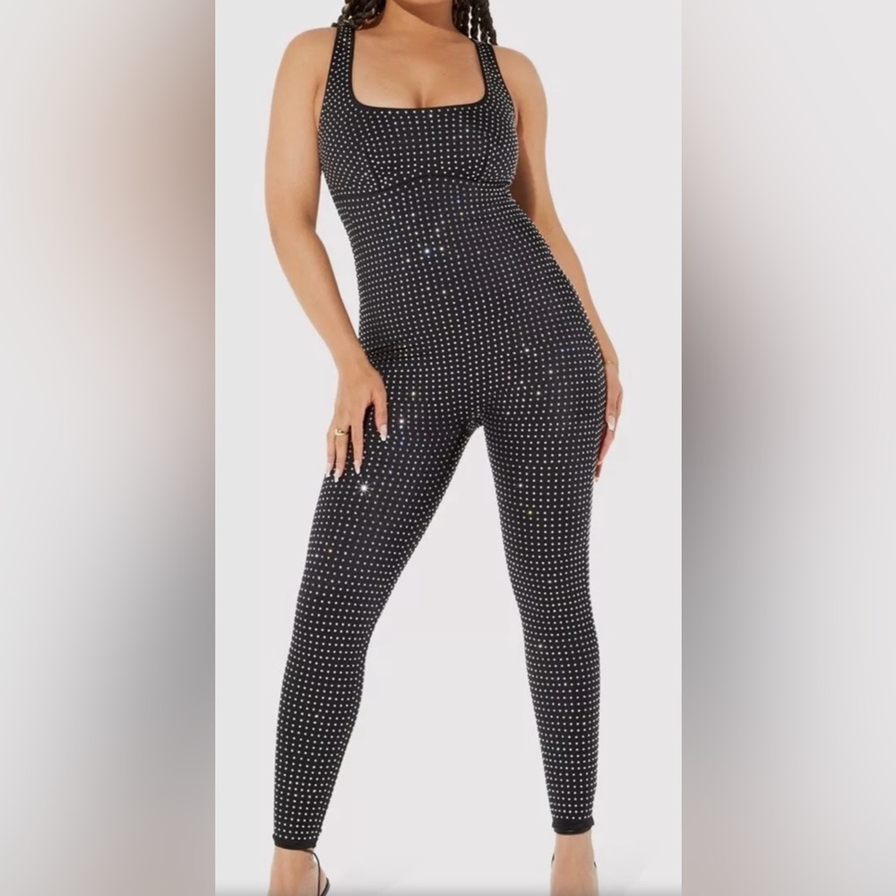 Yitty Versary Headliner Iconic Black Shaping Catsuit Crystal Studded